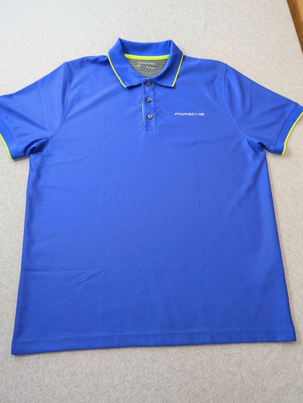 Porsche Drivers Selection Mens Polo Shirt LARGE Blue Performance Pique Knit Golf